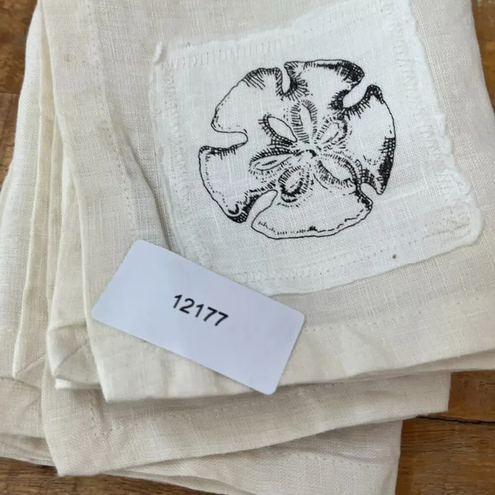 Pottery Barn Ivory Linen Napkin Set of 3 Embroidered Patch 20 x 20